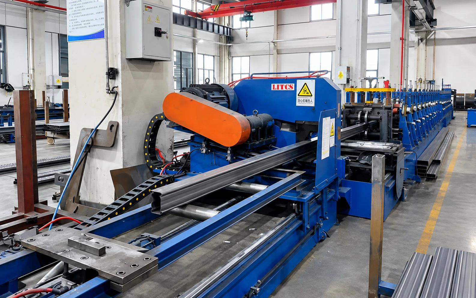 Roll forming line at the Brightway Engineers factory in Ghaziabad, producing cold-rolled steel sections for storage racking