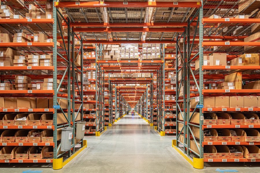 Large distribution centre with organised racking and clear aisles