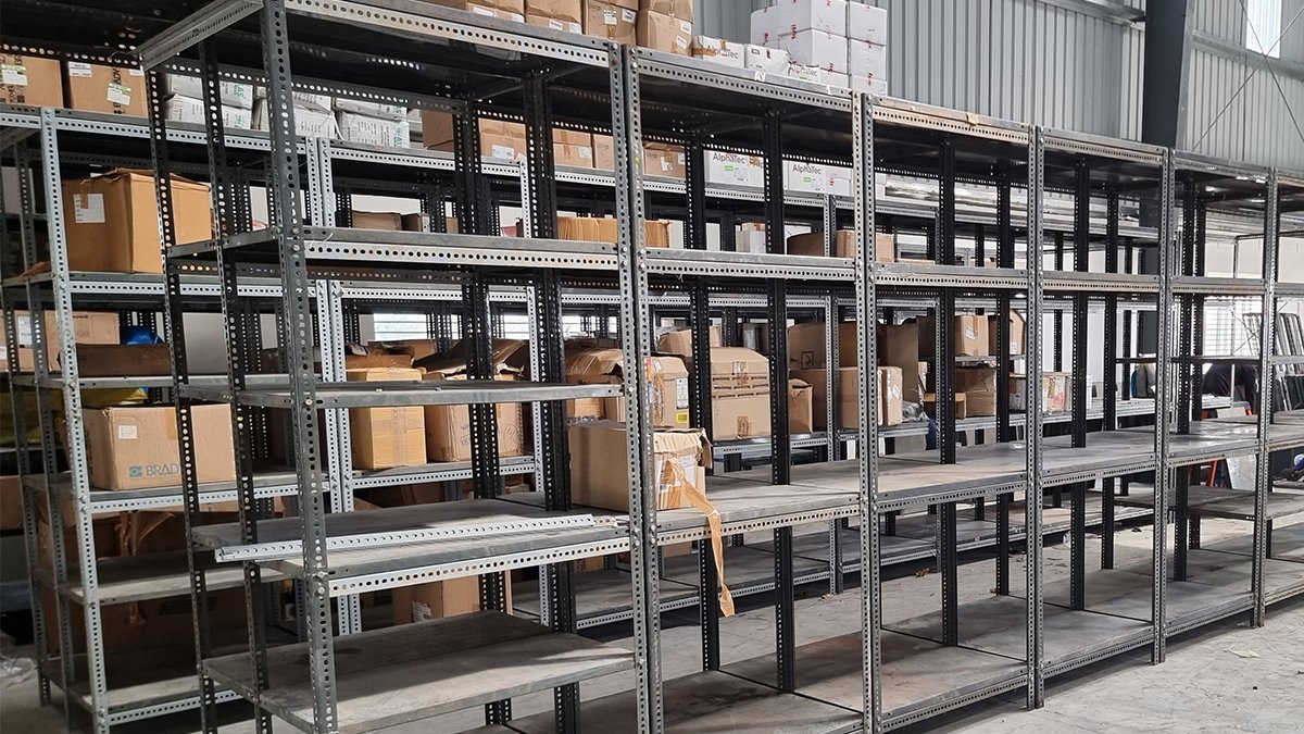Slotted angle racks installed in a Ghaziabad warehouse